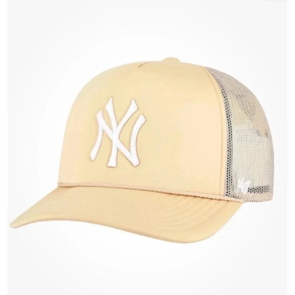 47 Brand NY Yankees Trucker Hat Beige Mesh Snapback Cap New Adjustable